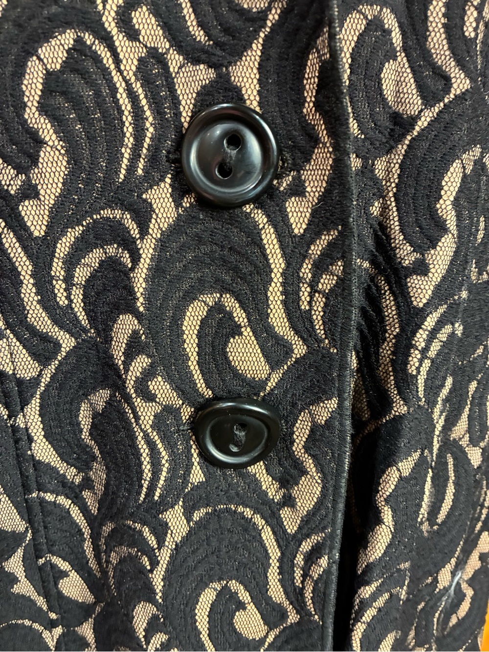 CAbi Black and Tan Patterned Long Blazer Jacket Lace Size M - Picture 3 of 7